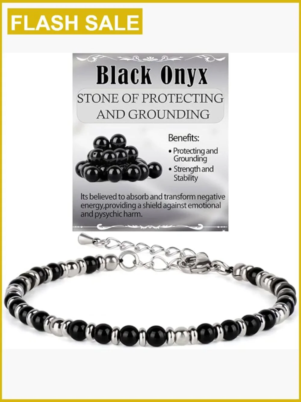 Natural Black Onyx Gemstone Stretch Bracelet